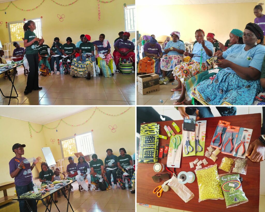 Femmes de Batechenga en atelier pratique sur la transformation des bouteilles plastiques en bijoux
